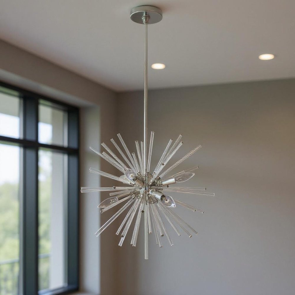 Silver Six Light Metal Dimmable Chandelier With Shades HomeRoots