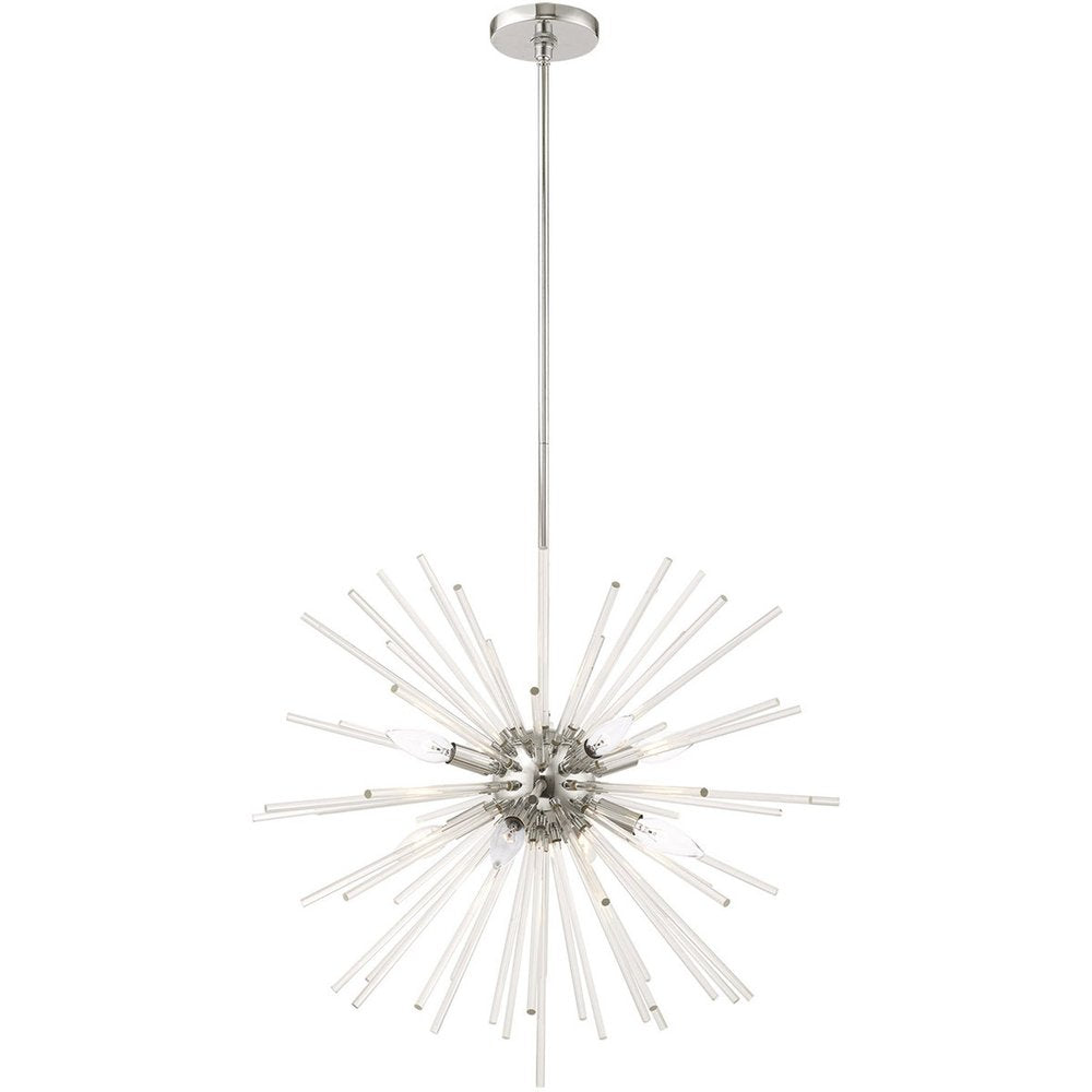 Silver Eight Light Metal Dimmable Chandelier With Shades HomeRoots