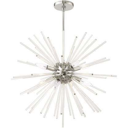 Silver Eight Light Metal Dimmable Chandelier With Shades HomeRoots