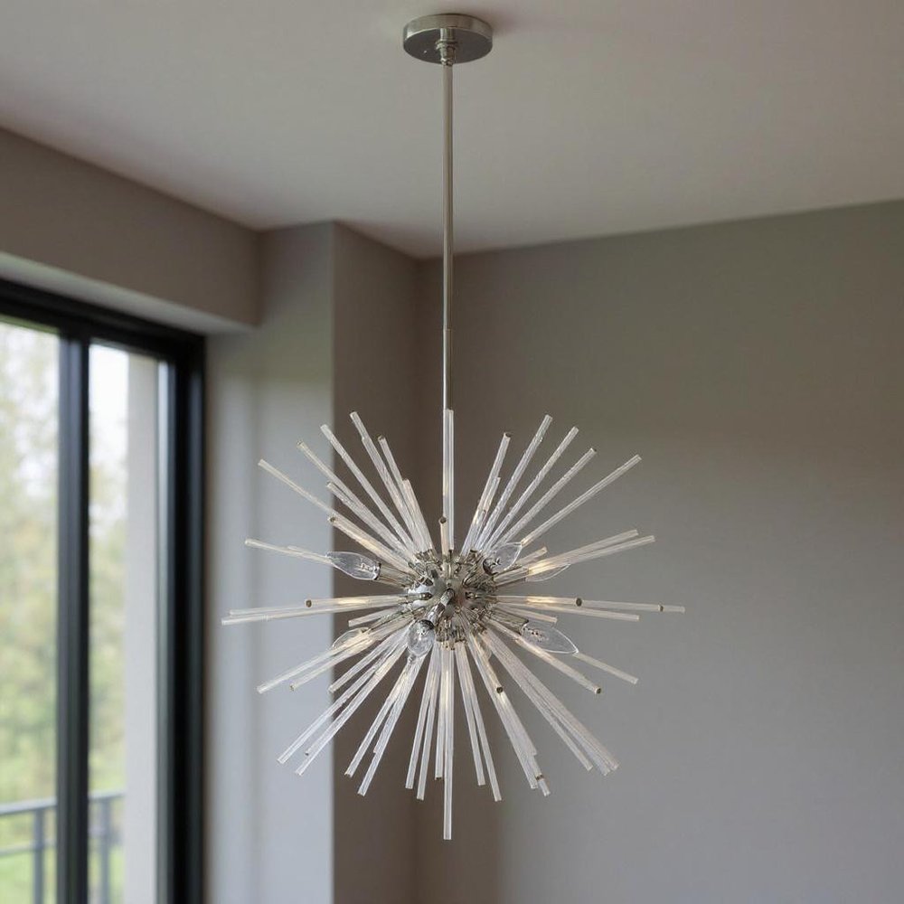 Silver Eight Light Metal Dimmable Chandelier With Shades HomeRoots