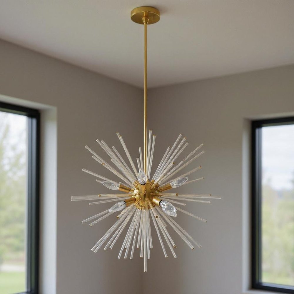 Brass Eight Light Metal Dimmable Chandelier With Shades HomeRoots