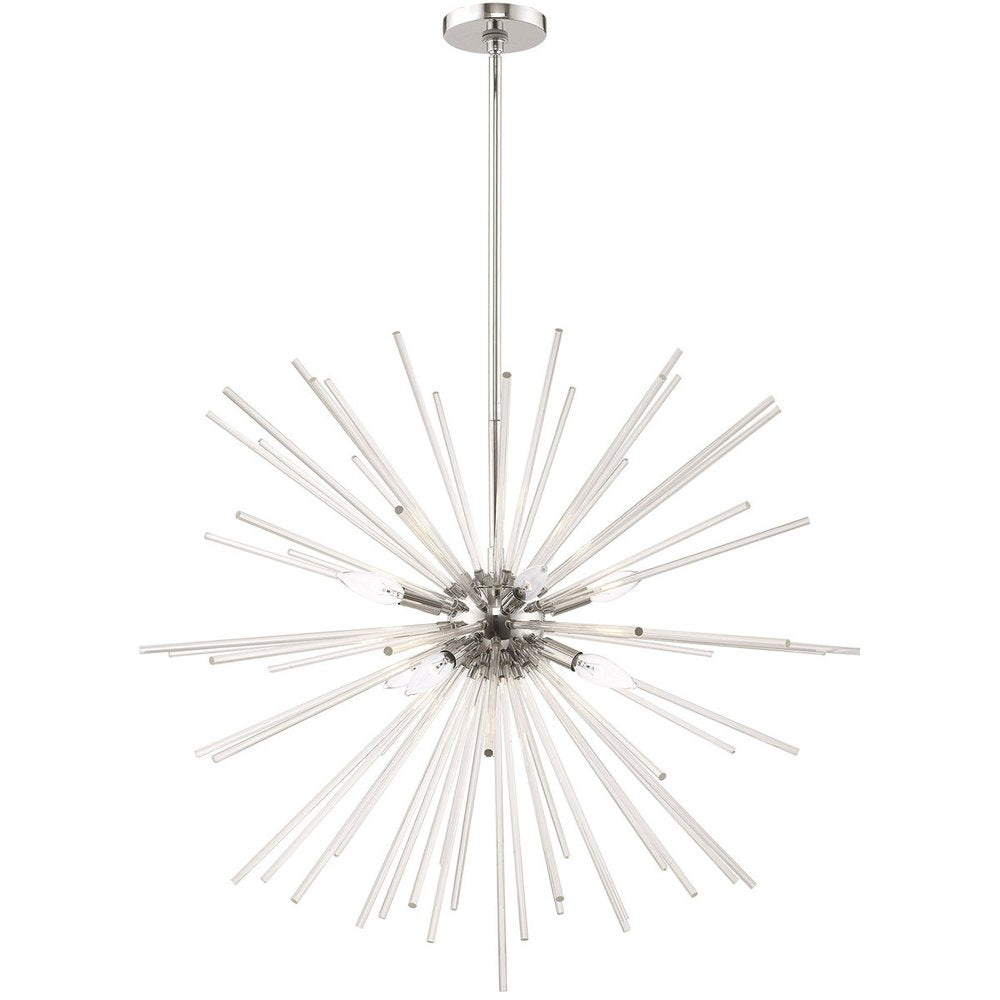 Silver Eight Light Metal Dimmable Chandelier With Shades HomeRoots