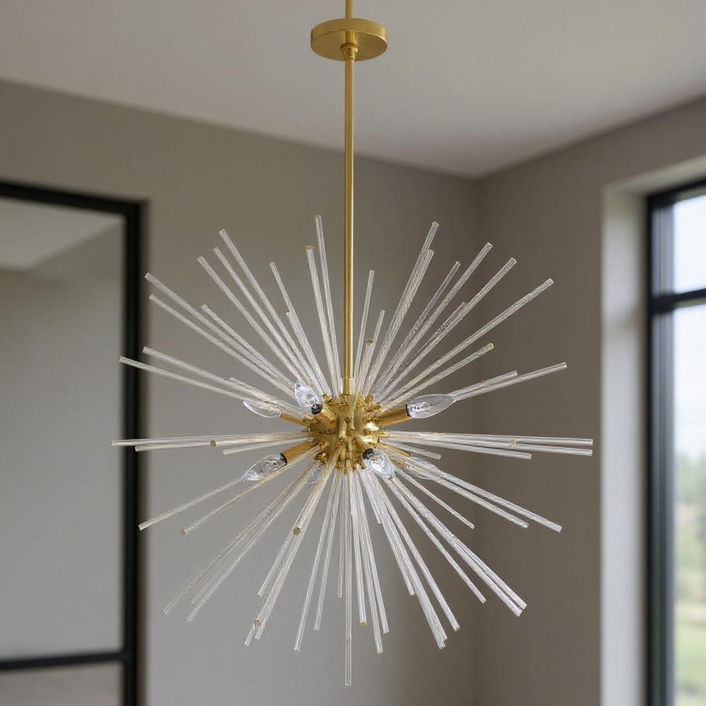 Brass Eight Light Metal Dimmable Chandelier With Shades HomeRoots