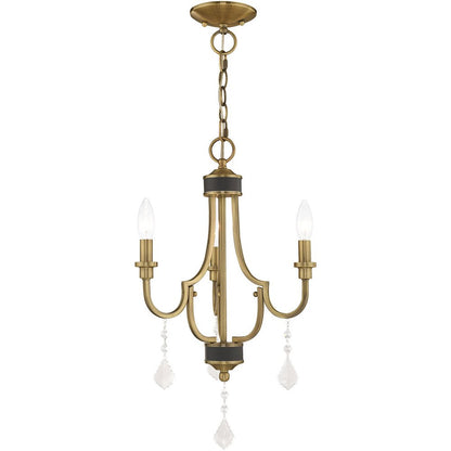 Antiqued Brass Three Light Metal Dimmable Chandelier With Shades HomeRoots