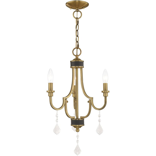 Antiqued Brass Three Light Metal Dimmable Chandelier With Shades HomeRoots