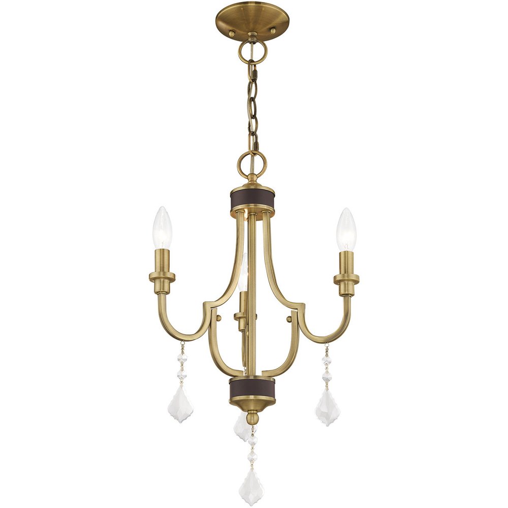 Antiqued Brass Three Light Metal Dimmable Chandelier With Shades HomeRoots