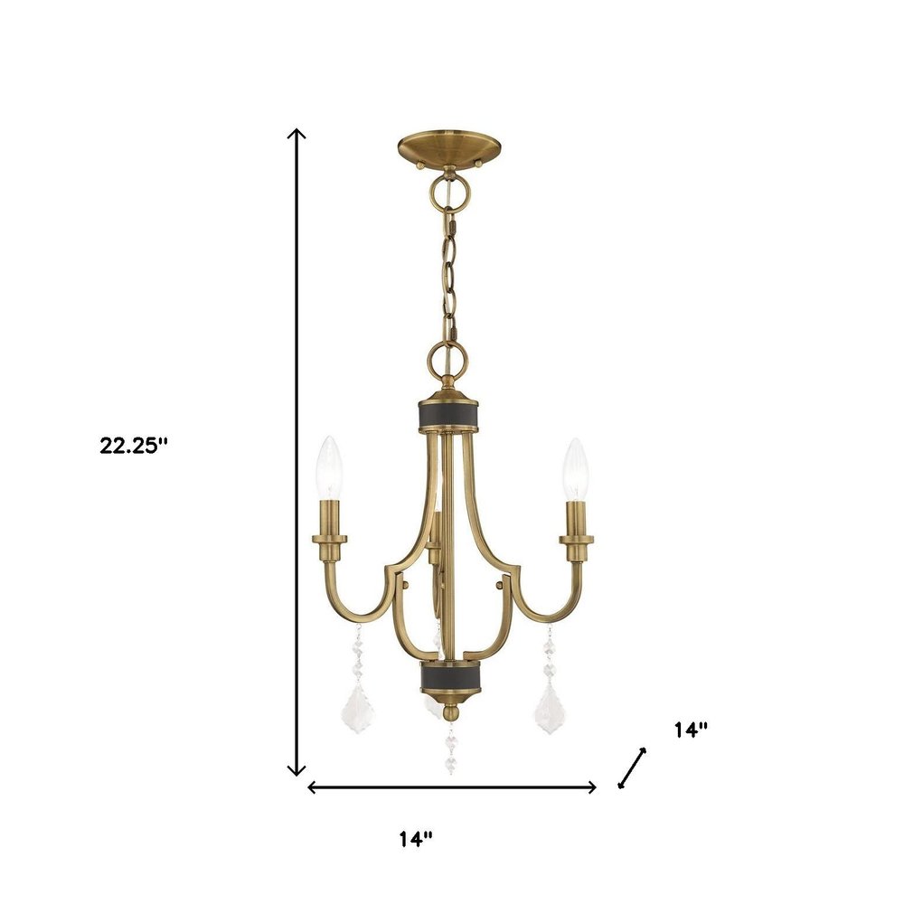 Antiqued Brass Three Light Metal Dimmable Chandelier With Shades HomeRoots