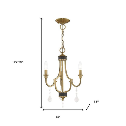 Antiqued Brass Three Light Metal Dimmable Chandelier With Shades HomeRoots