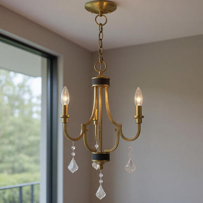 Antiqued Brass Three Light Metal Dimmable Chandelier With Shades HomeRoots