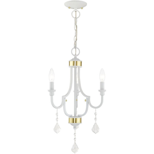 White Three Light Metal Dimmable Chandelier With Shades HomeRoots