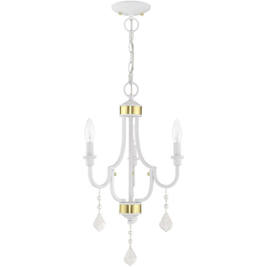 White Three Light Metal Dimmable Chandelier With Shades HomeRoots
