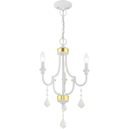 White Three Light Metal Dimmable Chandelier With Shades HomeRoots
