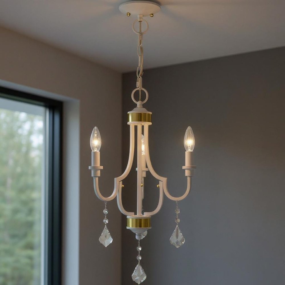 White Three Light Metal Dimmable Chandelier With Shades HomeRoots