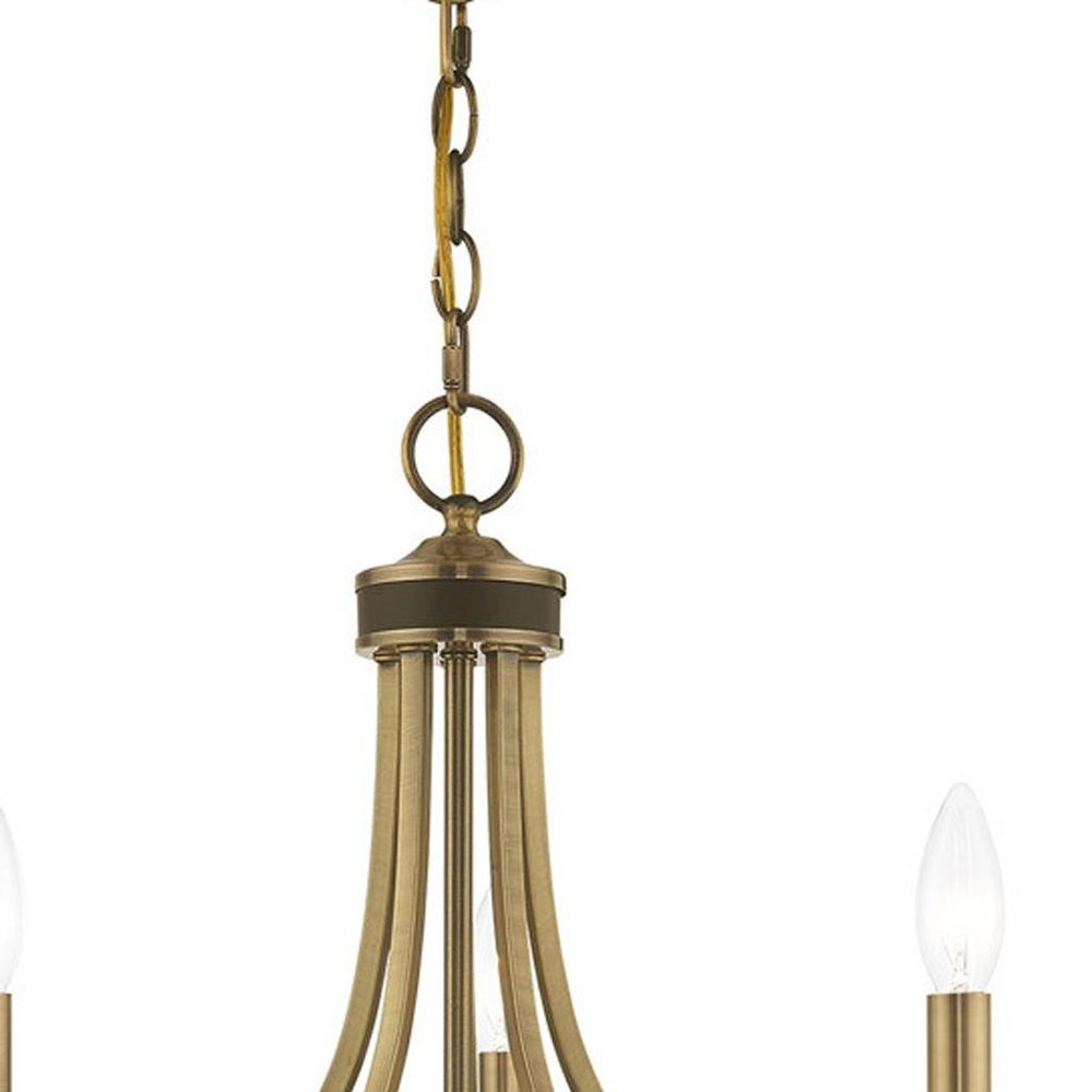 Antiqued Brass Five Light Metal Dimmable Chandelier With Shades HomeRoots