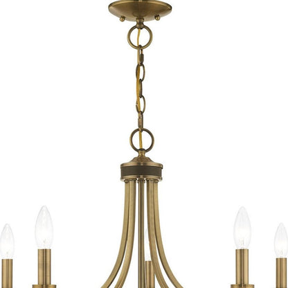 Antiqued Brass Five Light Metal Dimmable Chandelier With Shades HomeRoots