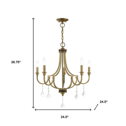 Antiqued Brass Five Light Metal Dimmable Chandelier With Shades HomeRoots