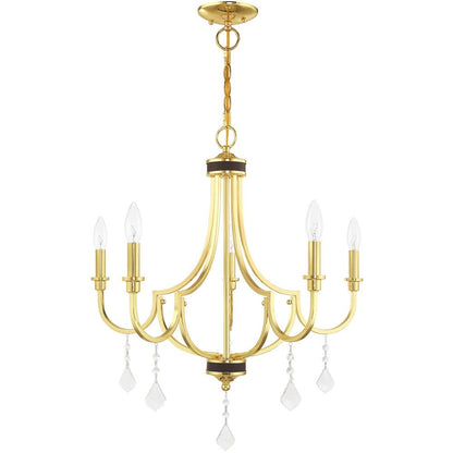 Brass Five Light Metal Dimmable Chandelier With Shades HomeRoots