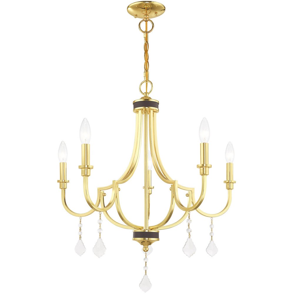 Brass Five Light Metal Dimmable Chandelier With Shades HomeRoots