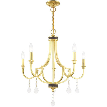 Brass Five Light Metal Dimmable Chandelier With Shades HomeRoots