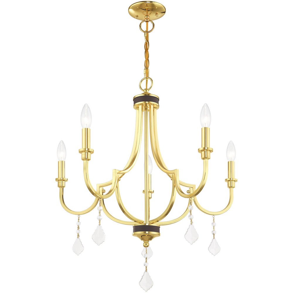 Brass Five Light Metal Dimmable Chandelier With Shades HomeRoots