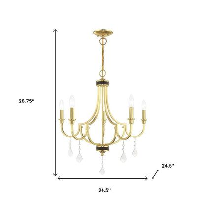 Brass Five Light Metal Dimmable Chandelier With Shades HomeRoots