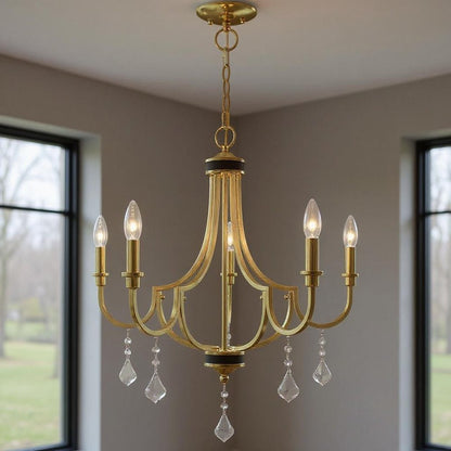 Brass Five Light Metal Dimmable Chandelier With Shades HomeRoots