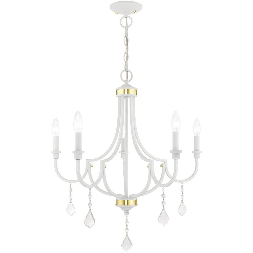 White Five Light Metal Dimmable Chandelier With Shades HomeRoots