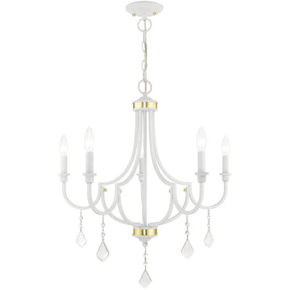 White Five Light Metal Dimmable Chandelier With Shades HomeRoots