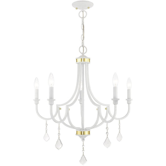 White Five Light Metal Dimmable Chandelier With Shades HomeRoots