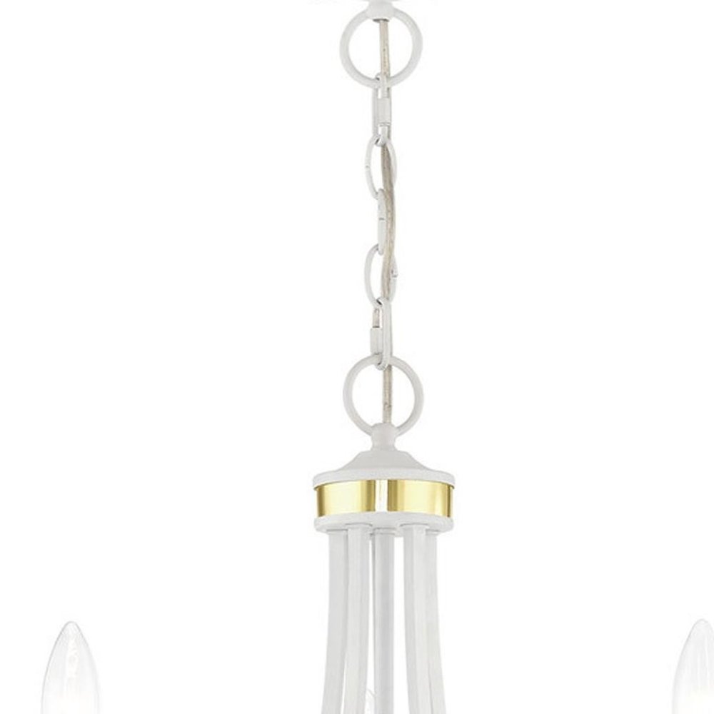 White Five Light Metal Dimmable Chandelier With Shades HomeRoots
