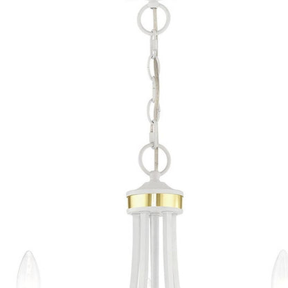 White Five Light Metal Dimmable Chandelier With Shades HomeRoots