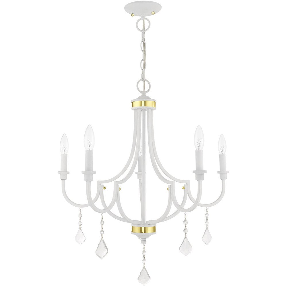 White Five Light Metal Dimmable Chandelier With Shades HomeRoots