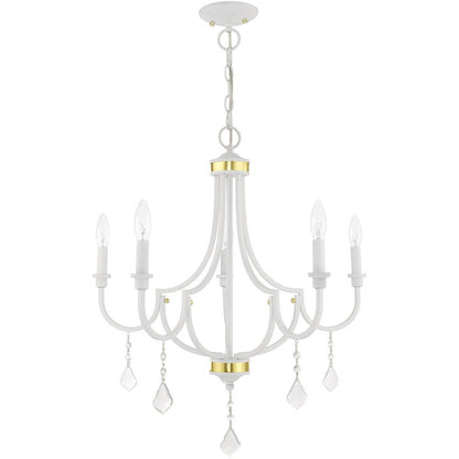 White Five Light Metal Dimmable Chandelier With Shades HomeRoots