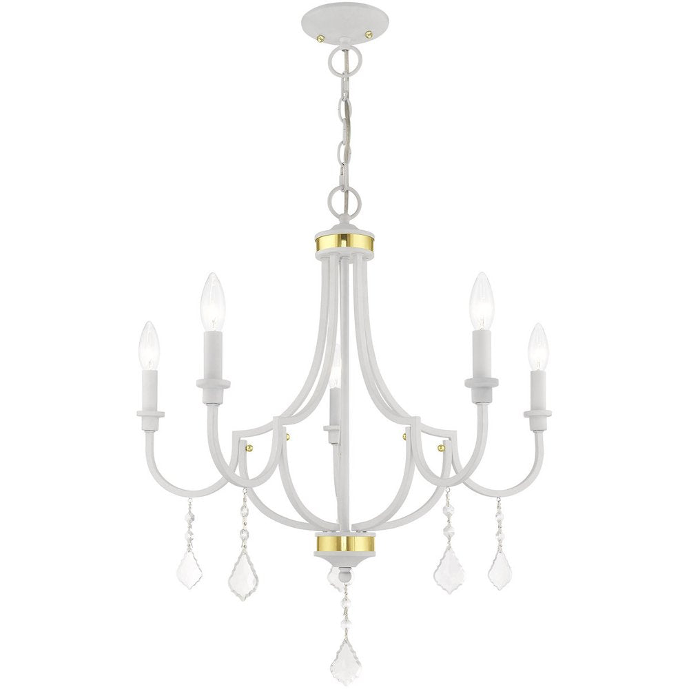 White Five Light Metal Dimmable Chandelier With Shades HomeRoots