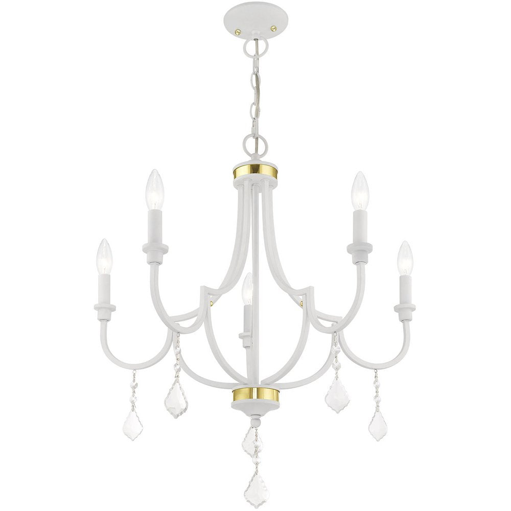 White Five Light Metal Dimmable Chandelier With Shades HomeRoots
