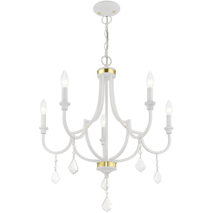 White Five Light Metal Dimmable Chandelier With Shades HomeRoots