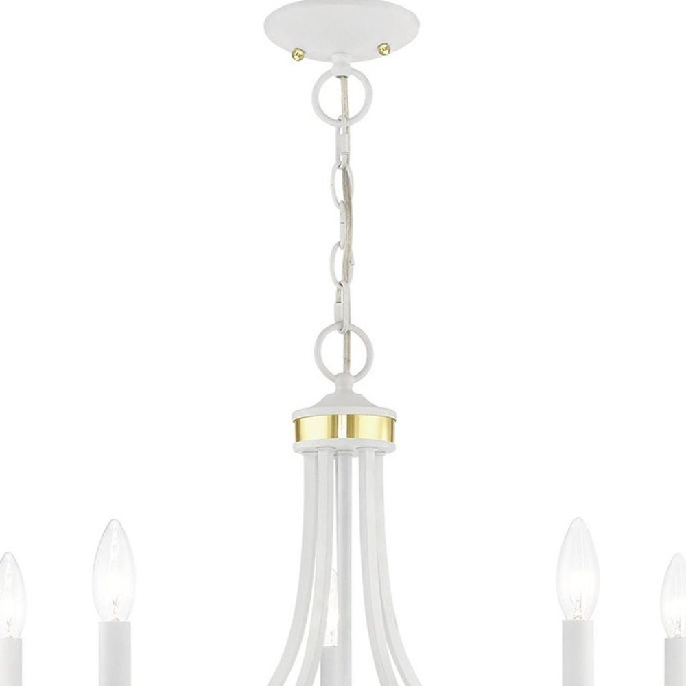 White Five Light Metal Dimmable Chandelier With Shades HomeRoots