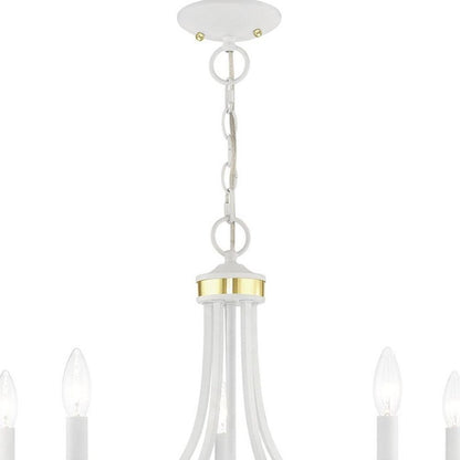 White Five Light Metal Dimmable Chandelier With Shades HomeRoots