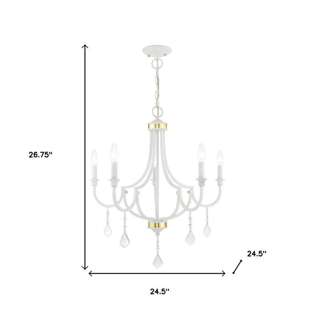 White Five Light Metal Dimmable Chandelier With Shades HomeRoots