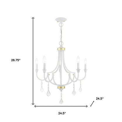 White Five Light Metal Dimmable Chandelier With Shades HomeRoots