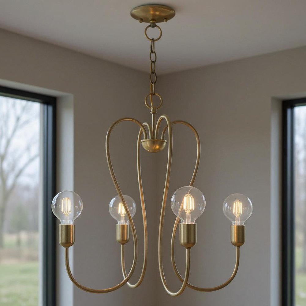 Antiqued Brass Four Light Metal Dimmable Chandelier With Shades HomeRoots