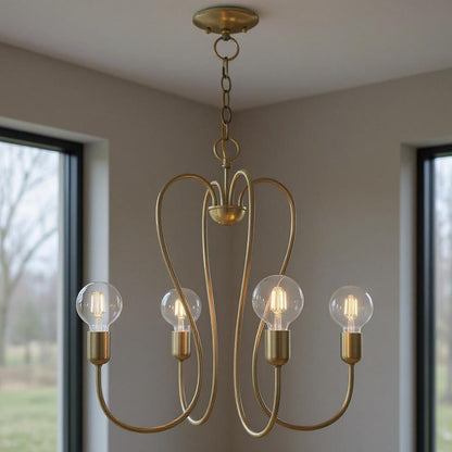Antiqued Brass Four Light Metal Dimmable Chandelier With Shades HomeRoots