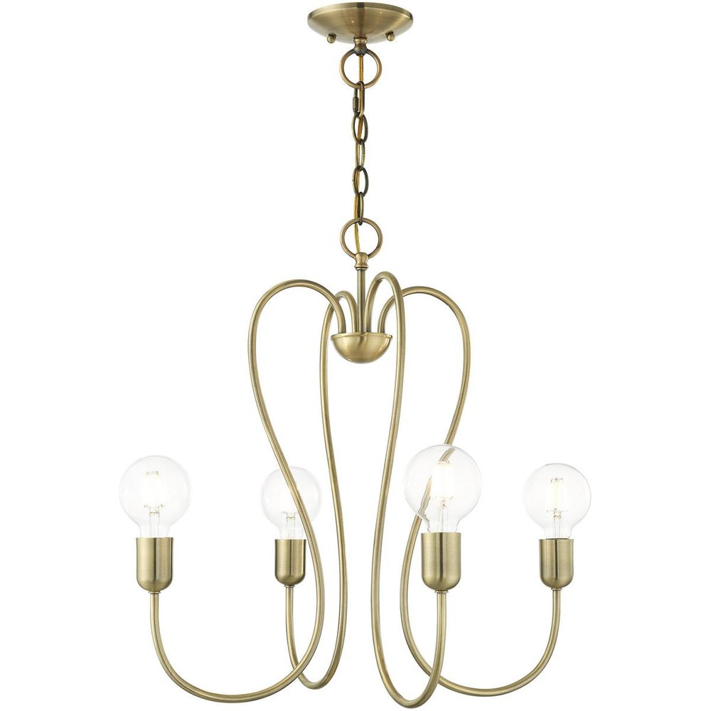 Antiqued Brass Four Light Metal Dimmable Chandelier With Shades HomeRoots