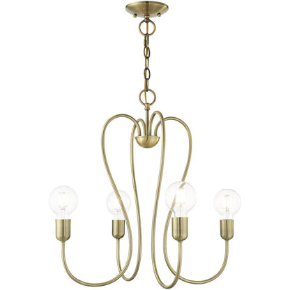Antiqued Brass Four Light Metal Dimmable Chandelier With Shades HomeRoots