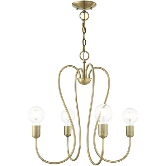 Antiqued Brass Four Light Metal Dimmable Chandelier With Shades HomeRoots