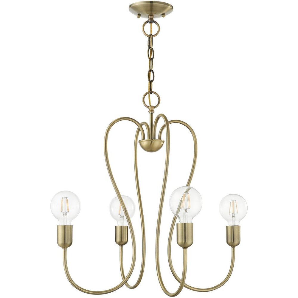 Antiqued Brass Four Light Metal Dimmable Chandelier With Shades HomeRoots