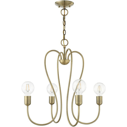 Antiqued Brass Four Light Metal Dimmable Chandelier With Shades HomeRoots
