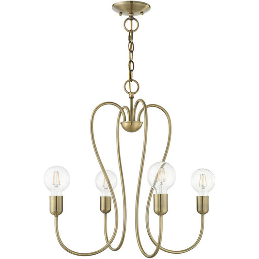 Antiqued Brass Four Light Metal Dimmable Chandelier With Shades HomeRoots
