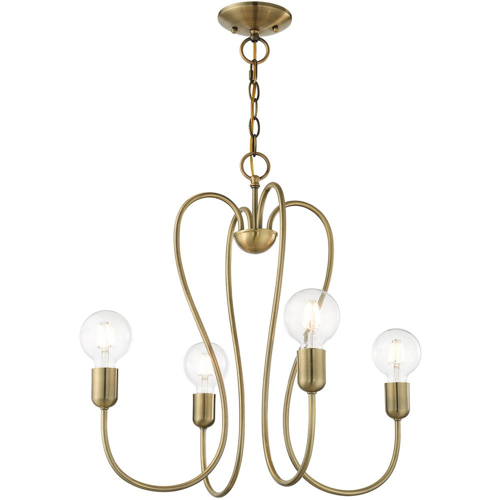 Antiqued Brass Four Light Metal Dimmable Chandelier With Shades HomeRoots