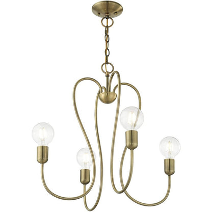 Antiqued Brass Four Light Metal Dimmable Chandelier With Shades HomeRoots